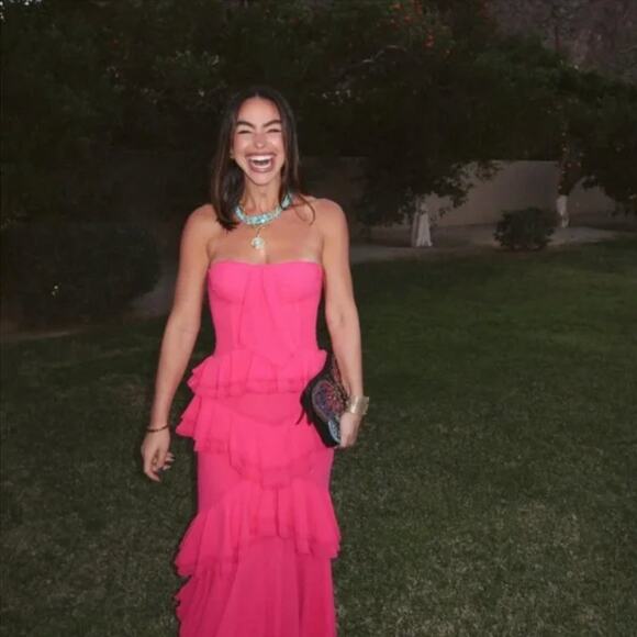 NBD | NWT Sarita Gown in Lipstick Pink Strapless Ruffle Midi Dress S - Picture 2 of 16